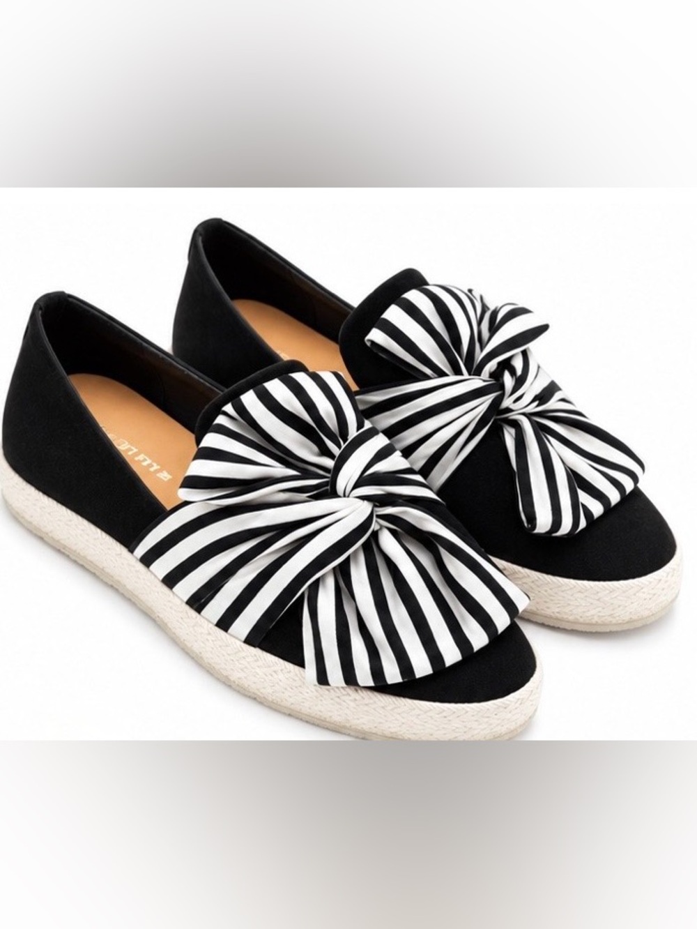 ALL BLACK Striped Bow Slip-On Sneakers Size 7.5 /38